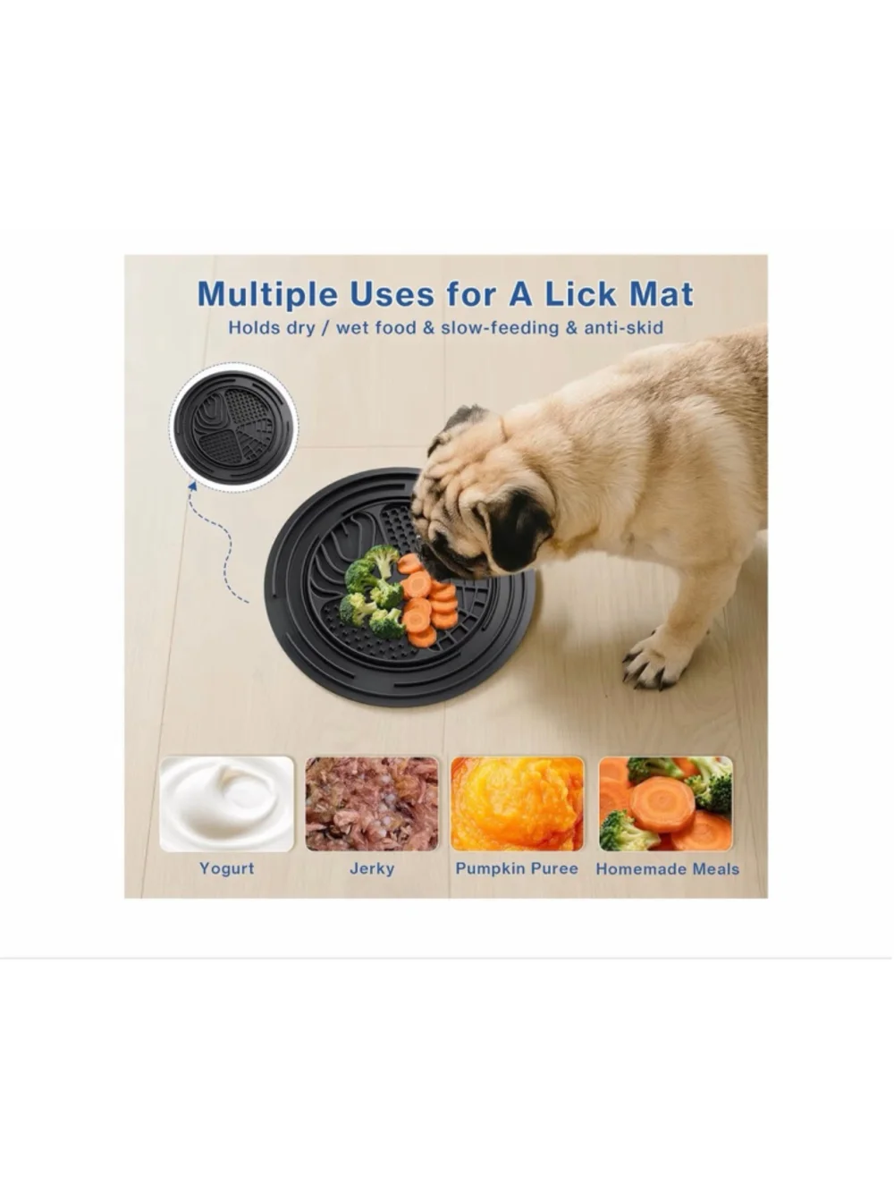 NEW 304 Stainless Steel Heavy Duty Dog Bowl Non slip Lick Mat 3.5 Cups